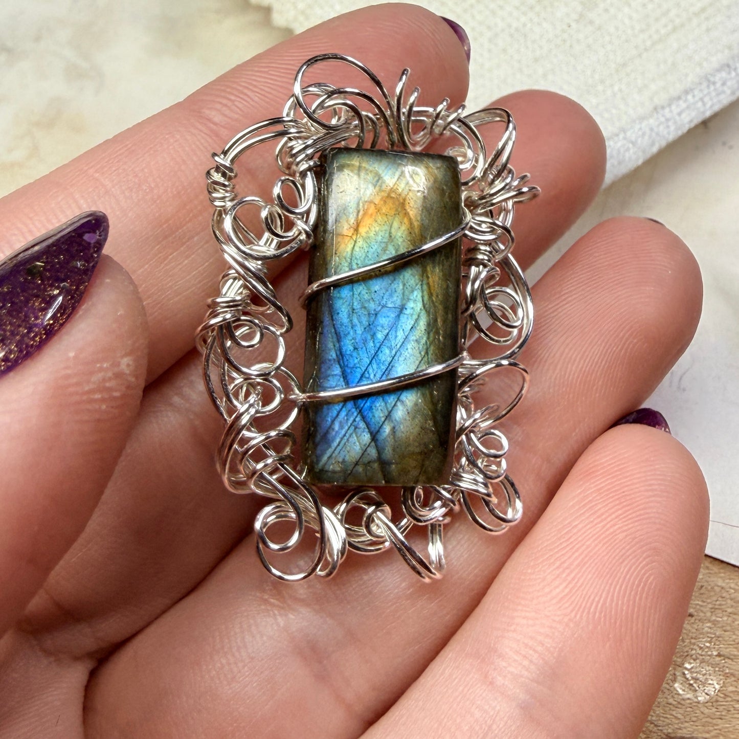 Labradorite broach - rectangle