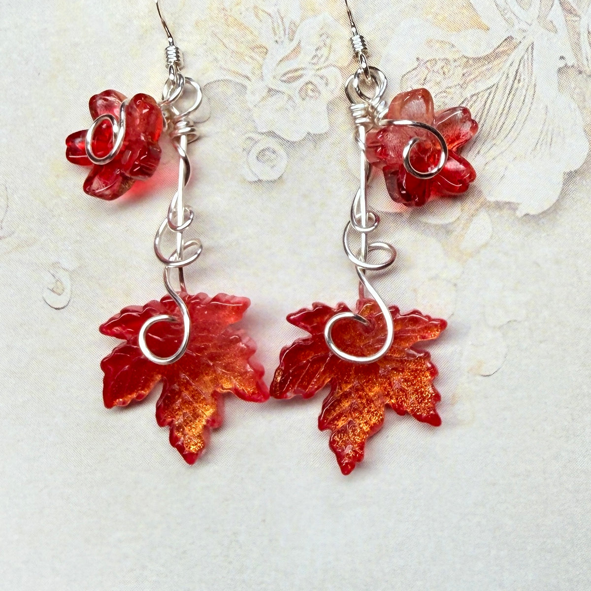 on autumn winds: red and gold earrings
