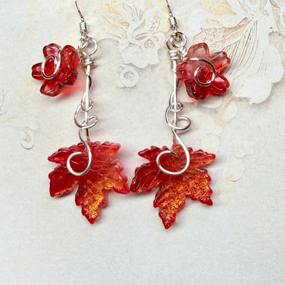 on autumn winds: red and gold earrings