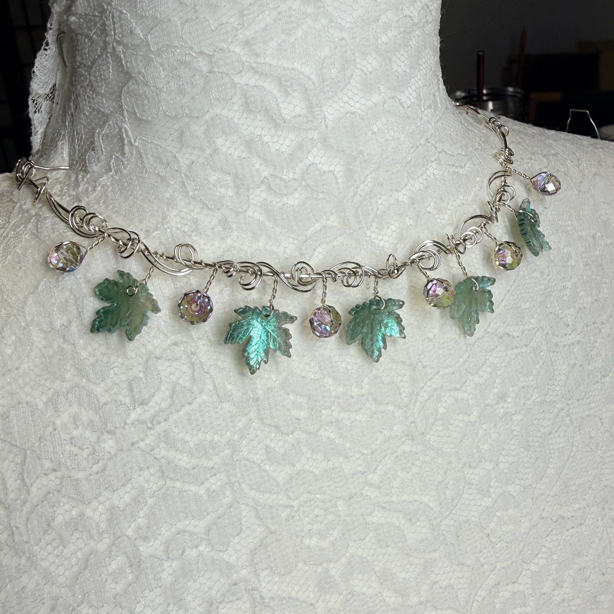 on autumn winds: pale teal necklace