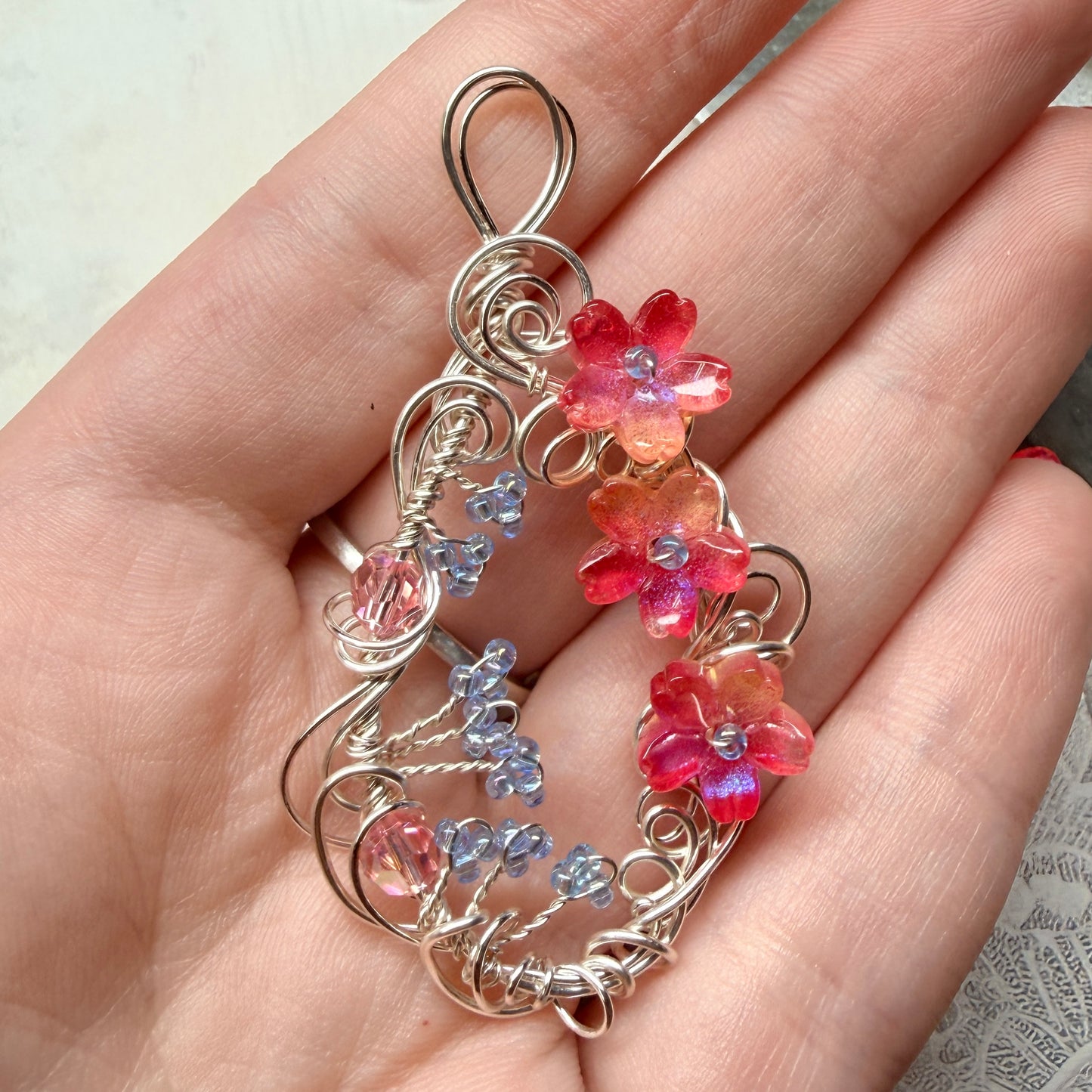 under summer skies: red floral pendant
