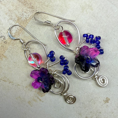under summer skies: pink and blue floral earrings