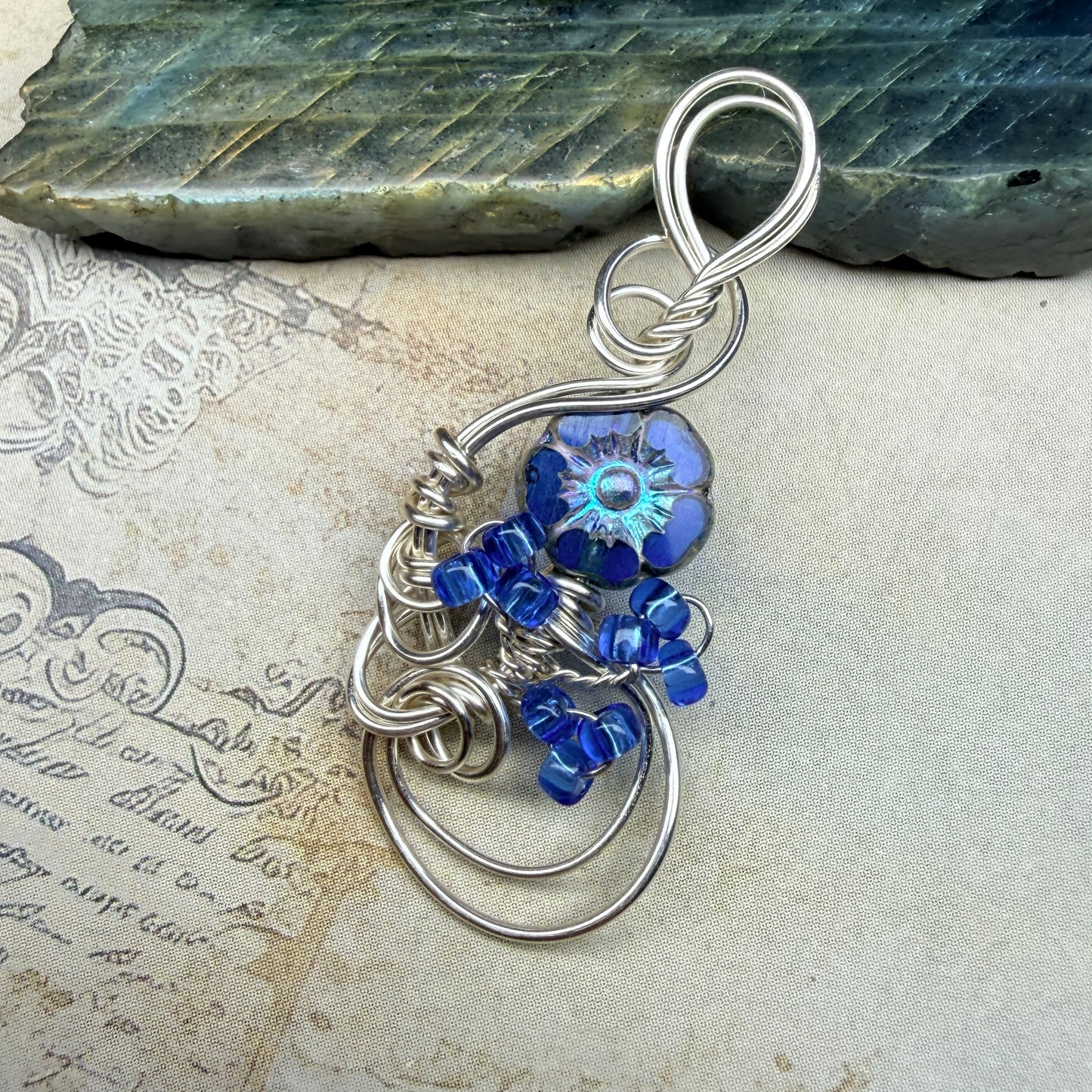 under summer skies: blue floral pendant