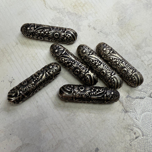 Vintage Metallic Floral Tube Beads