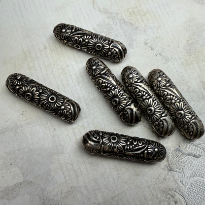 Vintage Metallic Floral Tube Beads