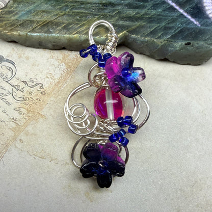 under summer skies: pink and blue floral pendant #2
