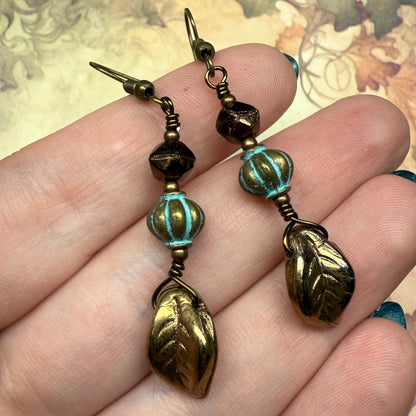 in the waiting woods - leaf & patina earrings