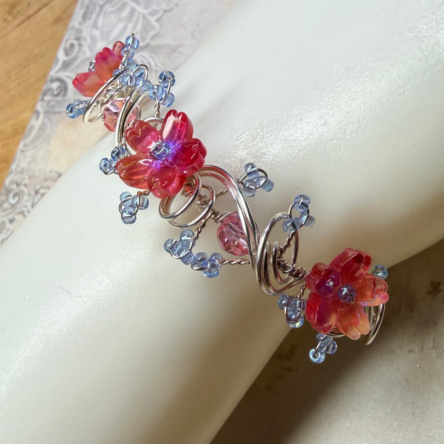 under summer skies: red floral bracelet #3