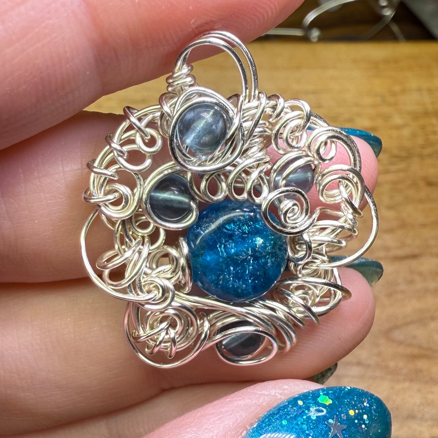on the turning tide -  apatite & fluorite pendant