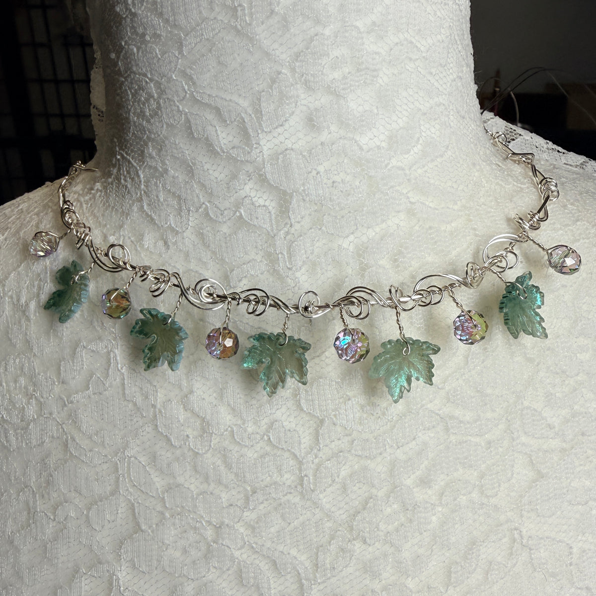 on autumn winds: pale teal necklace
