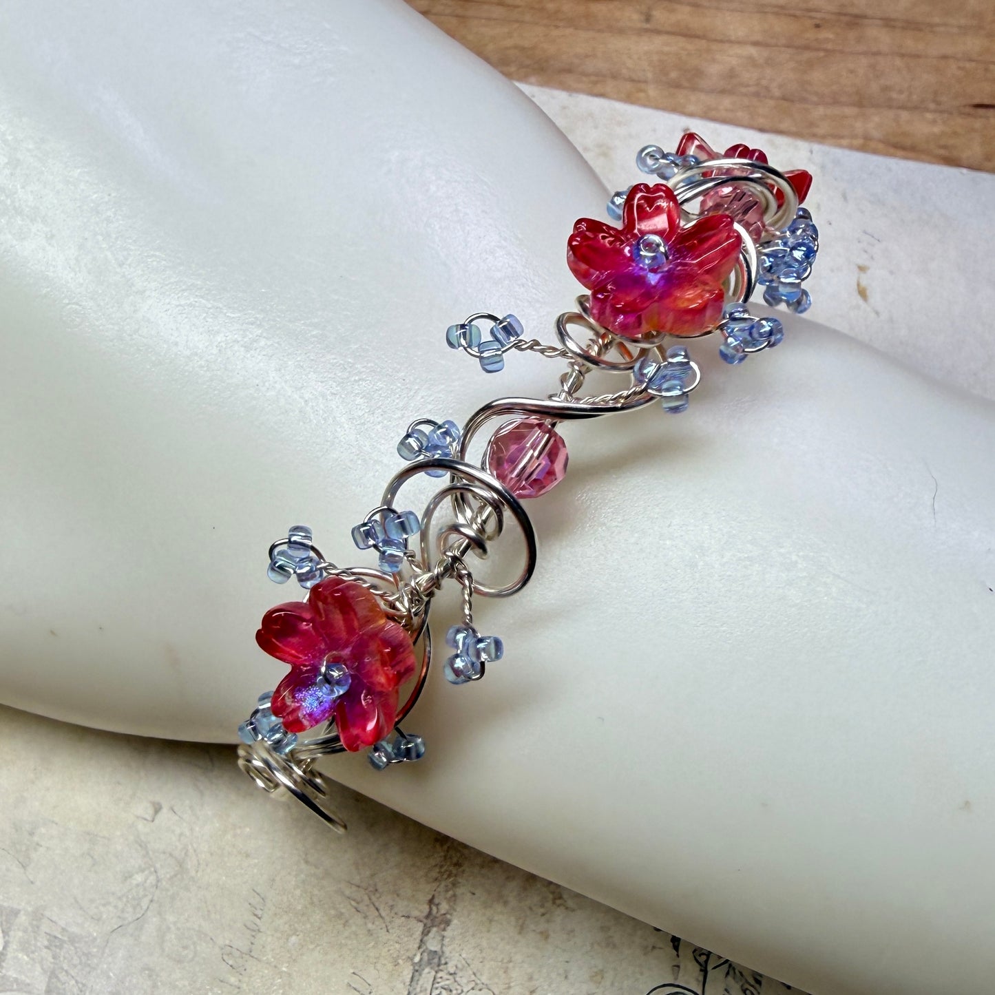 under summer skies: red floral bracelet #3