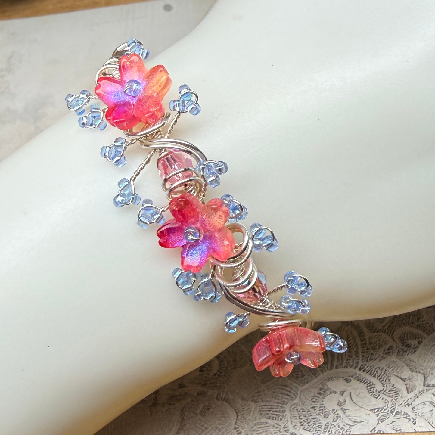under summer skies: red floral bracelet #1