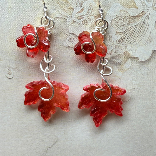 on autumn winds: red and gold earrings
