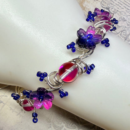under summer skies: pink and blue floral bracelet