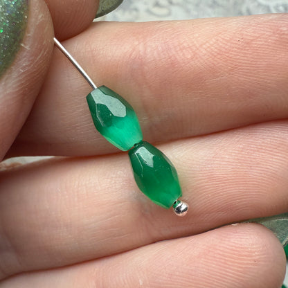 Vintage Green Cat’s-Eye Glass Faceted Ovals