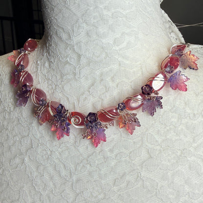on autumn winds: pink and purple necklace
