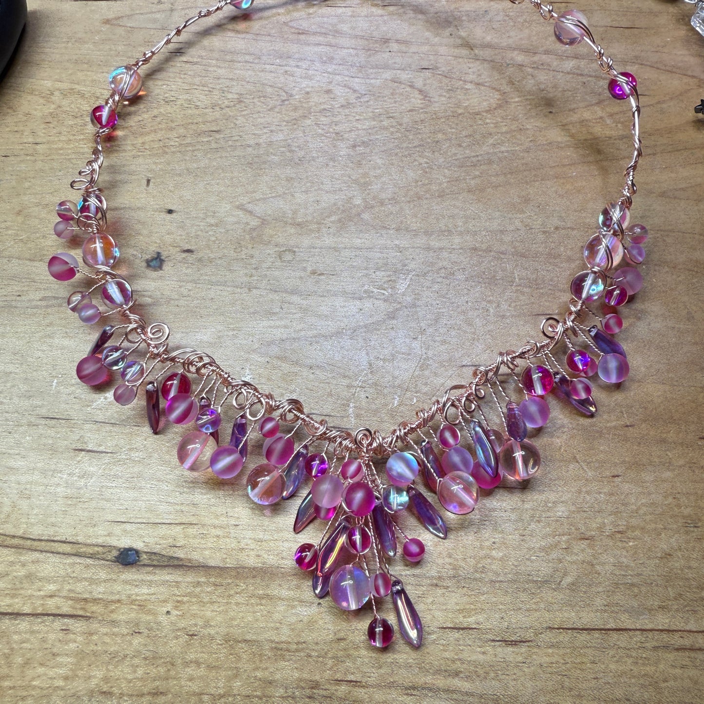 Pink cascade necklace