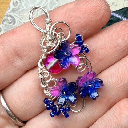 under summer skies: pink and blue floral pendant #1