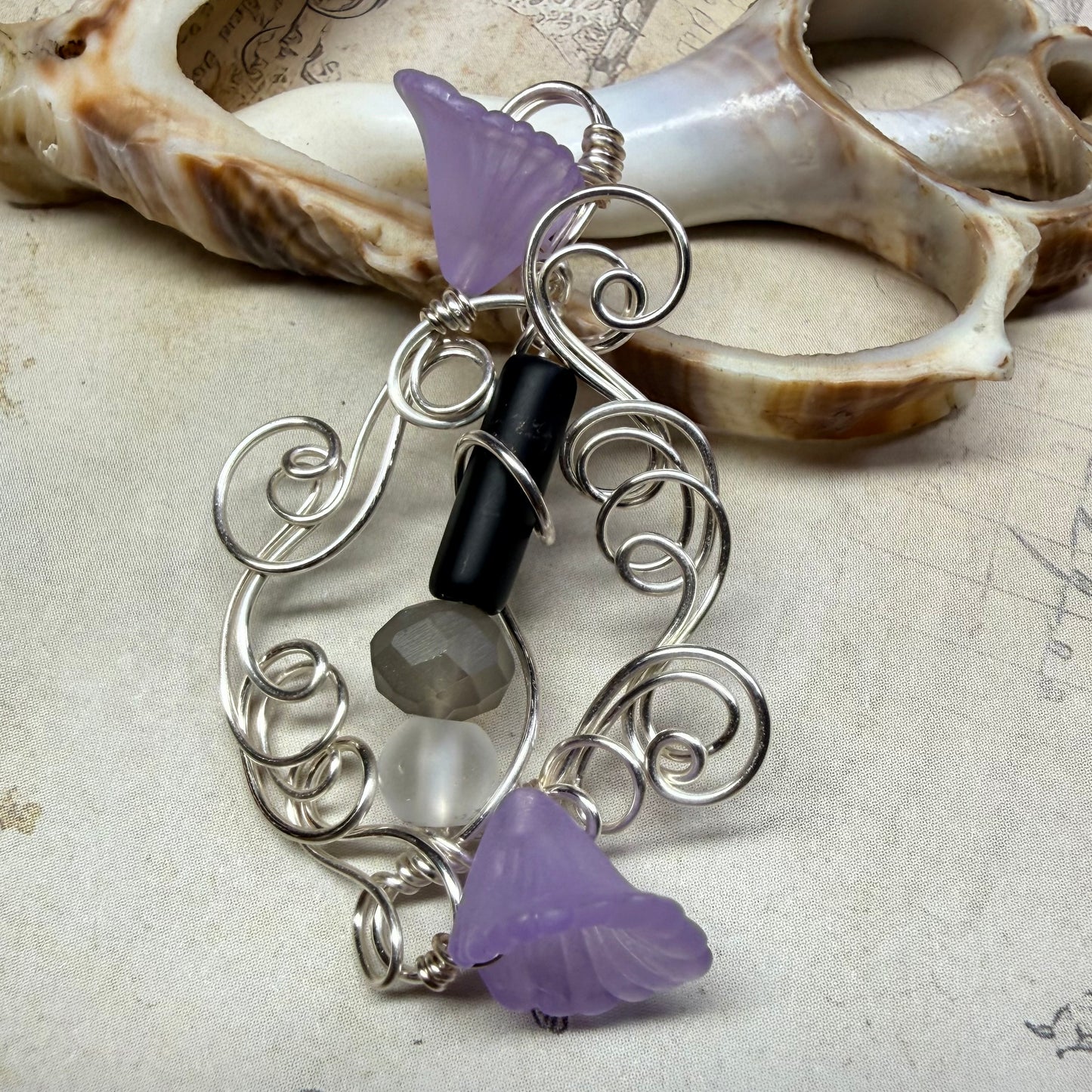 Mermaid Summer - purple/grey/black/white pendant