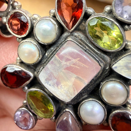 Multi-gemstone pendant & earrings set - AS IS