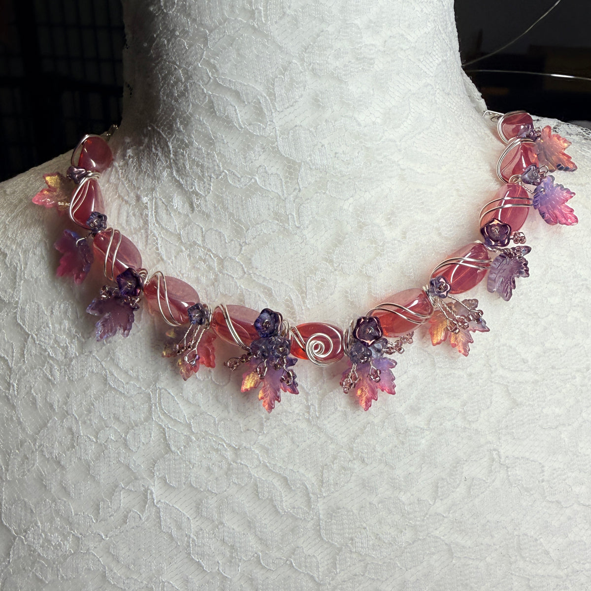 on autumn winds: pink and purple necklace