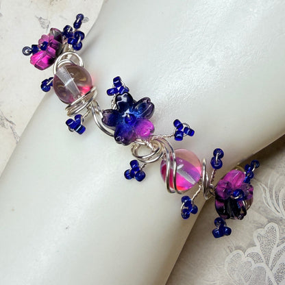 under summer skies: pink and blue floral bracelet