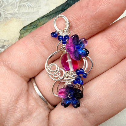 under summer skies: pink and blue floral pendant #2