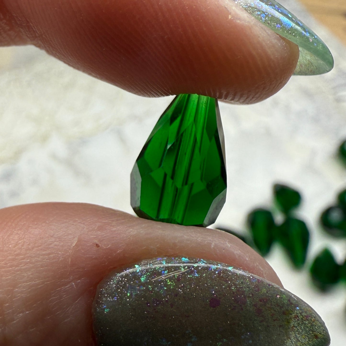 Vintage Green Crystal Faceted Teardrops