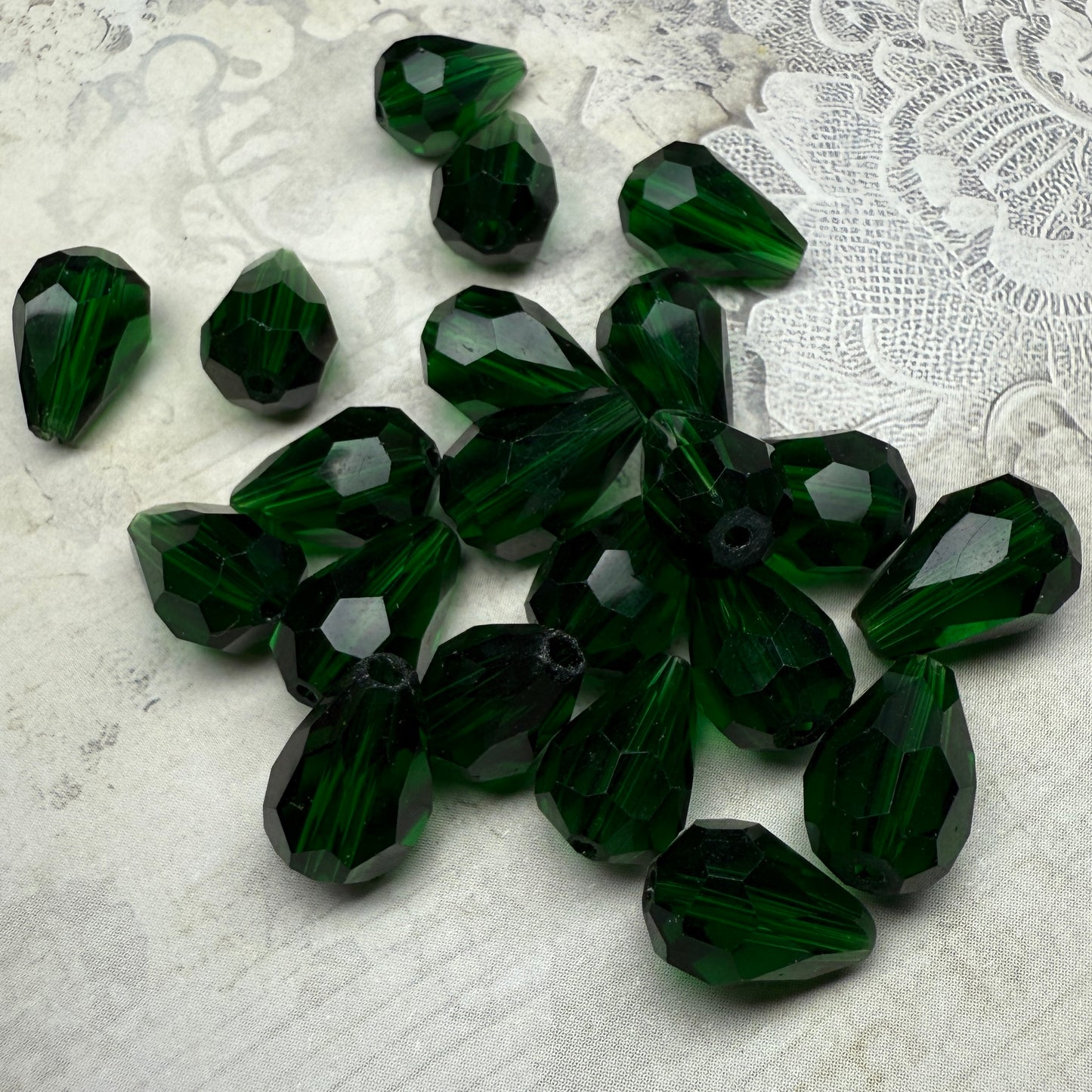 Vintage Green Crystal Faceted Teardrops