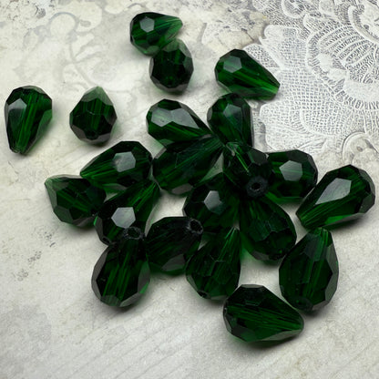 Vintage Green Crystal Faceted Teardrops