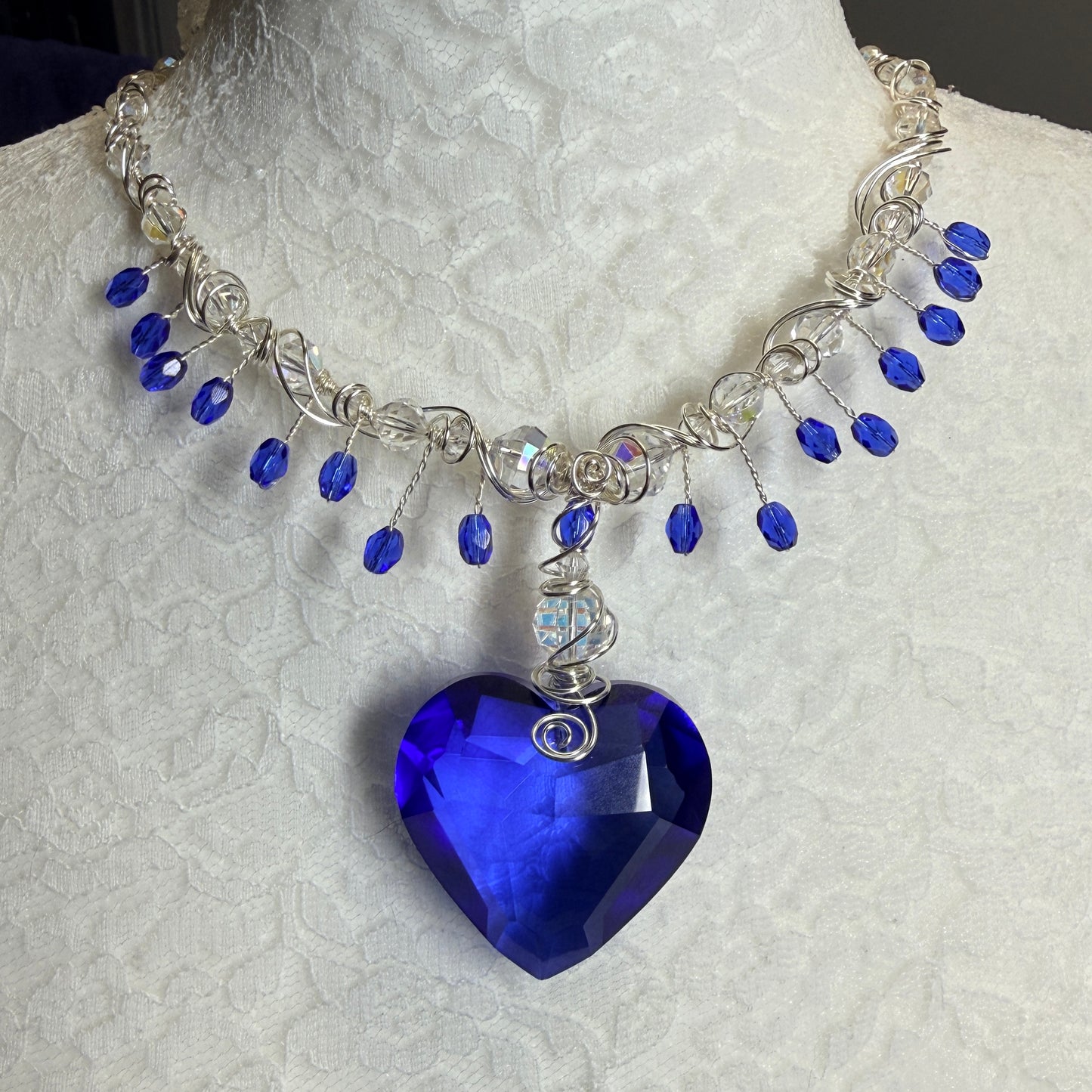 Custom blue heart necklace