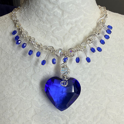 Custom blue heart necklace