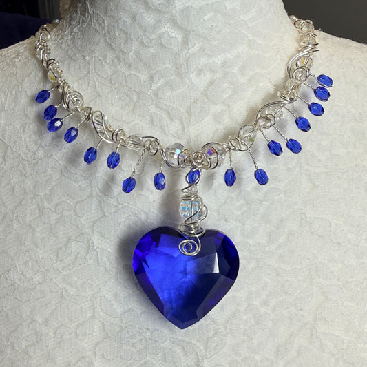 Custom blue heart necklace
