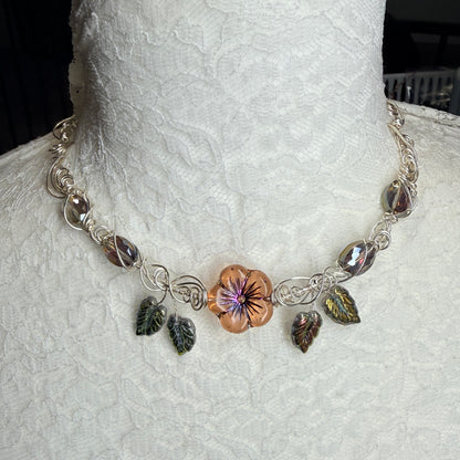 under summer skies: shimmery flower and leaf necklace