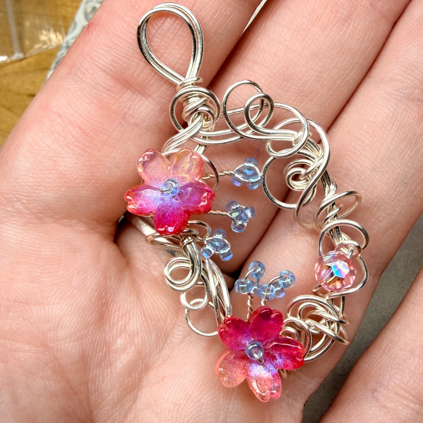 under summer skies: red floral pendant #2