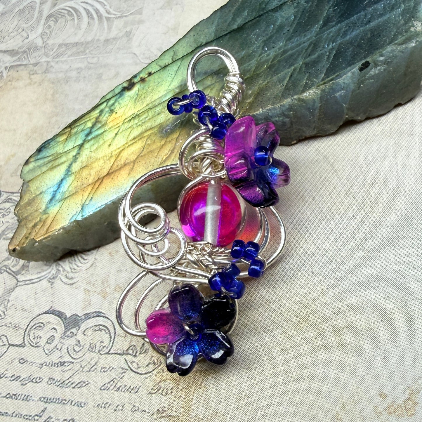 under summer skies: pink and blue floral pendant #2