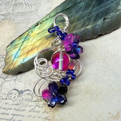 under summer skies: pink and blue floral pendant #2