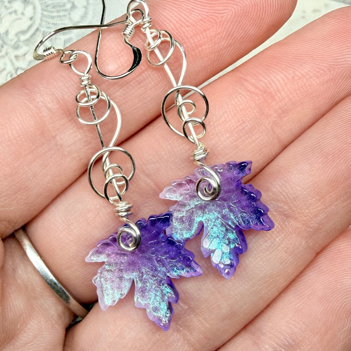 under summer skies: purple leaf earrings