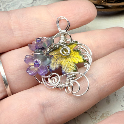 on autumn winds: purple and green pendant