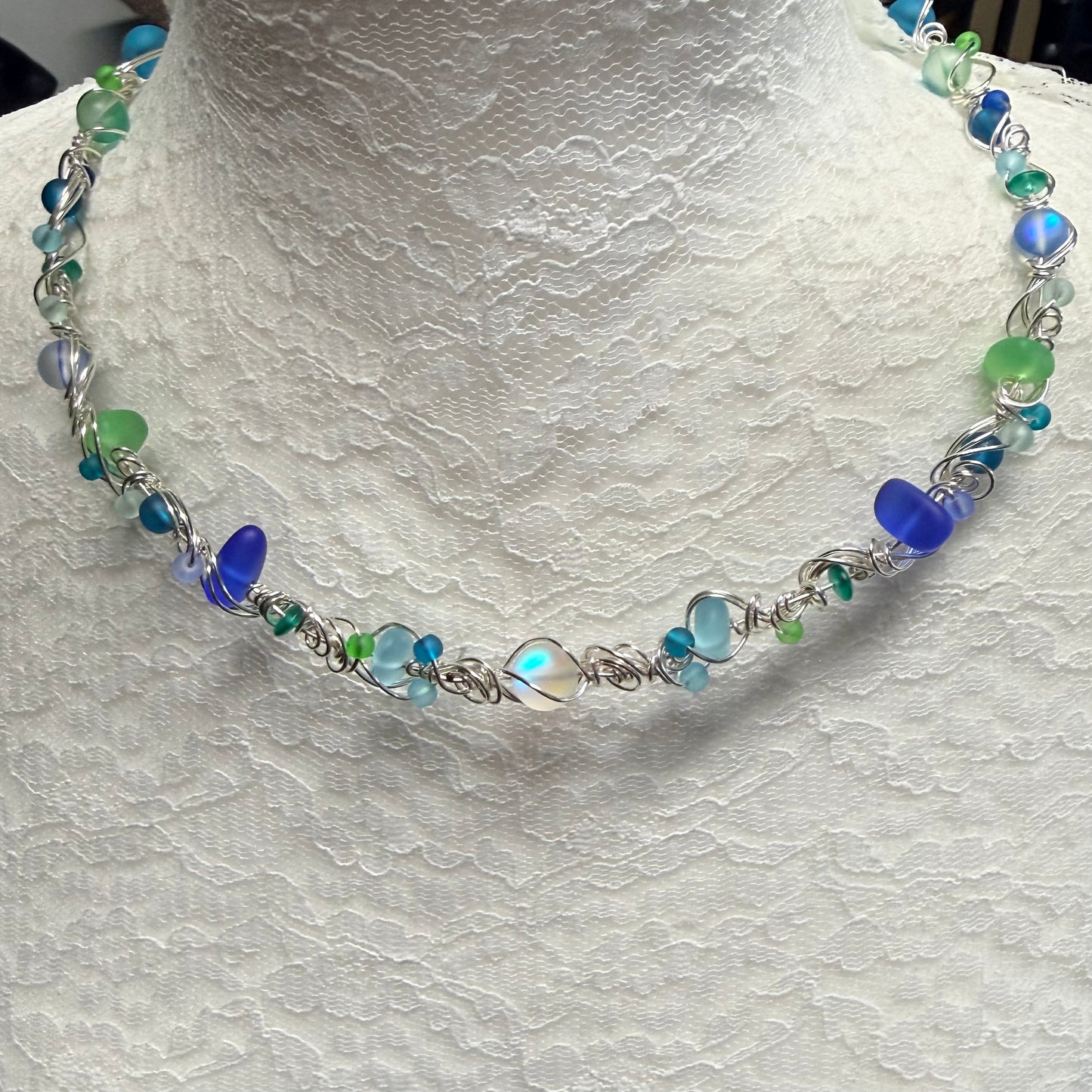 Mermaid Summer - blue/green/teal/white necklace