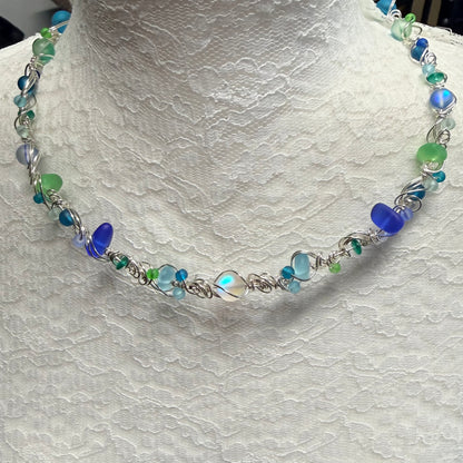 Mermaid Summer - blue/green/teal/white necklace