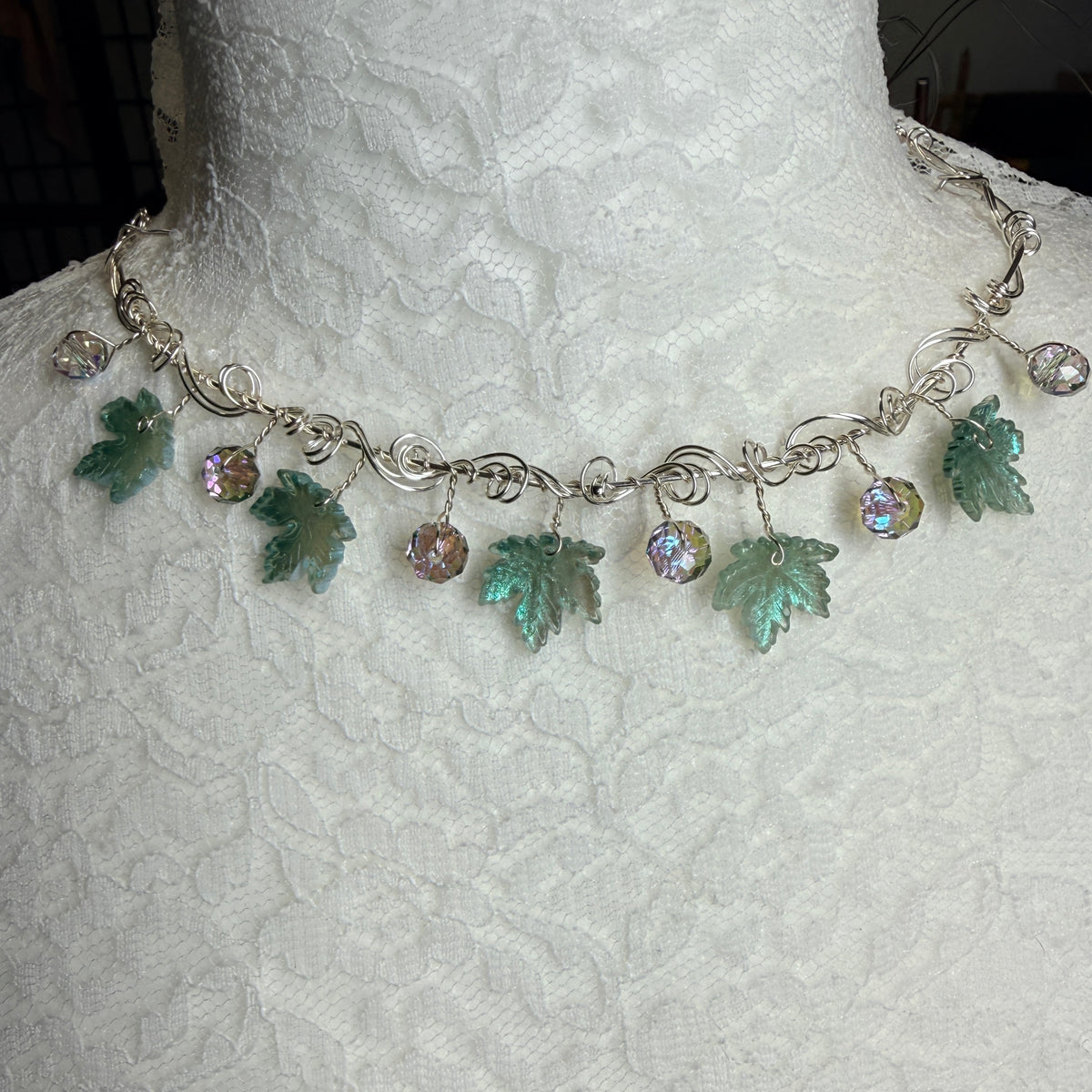 on autumn winds: pale teal necklace