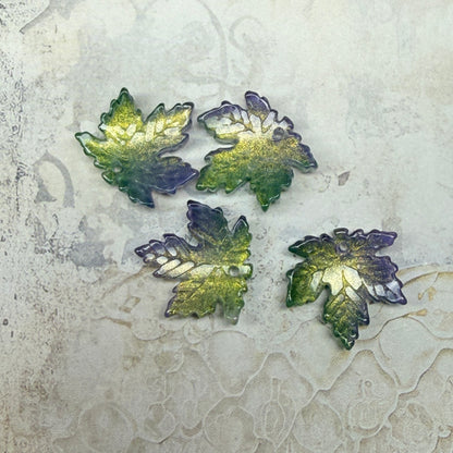 under summer skies: green and purple leaf earrings