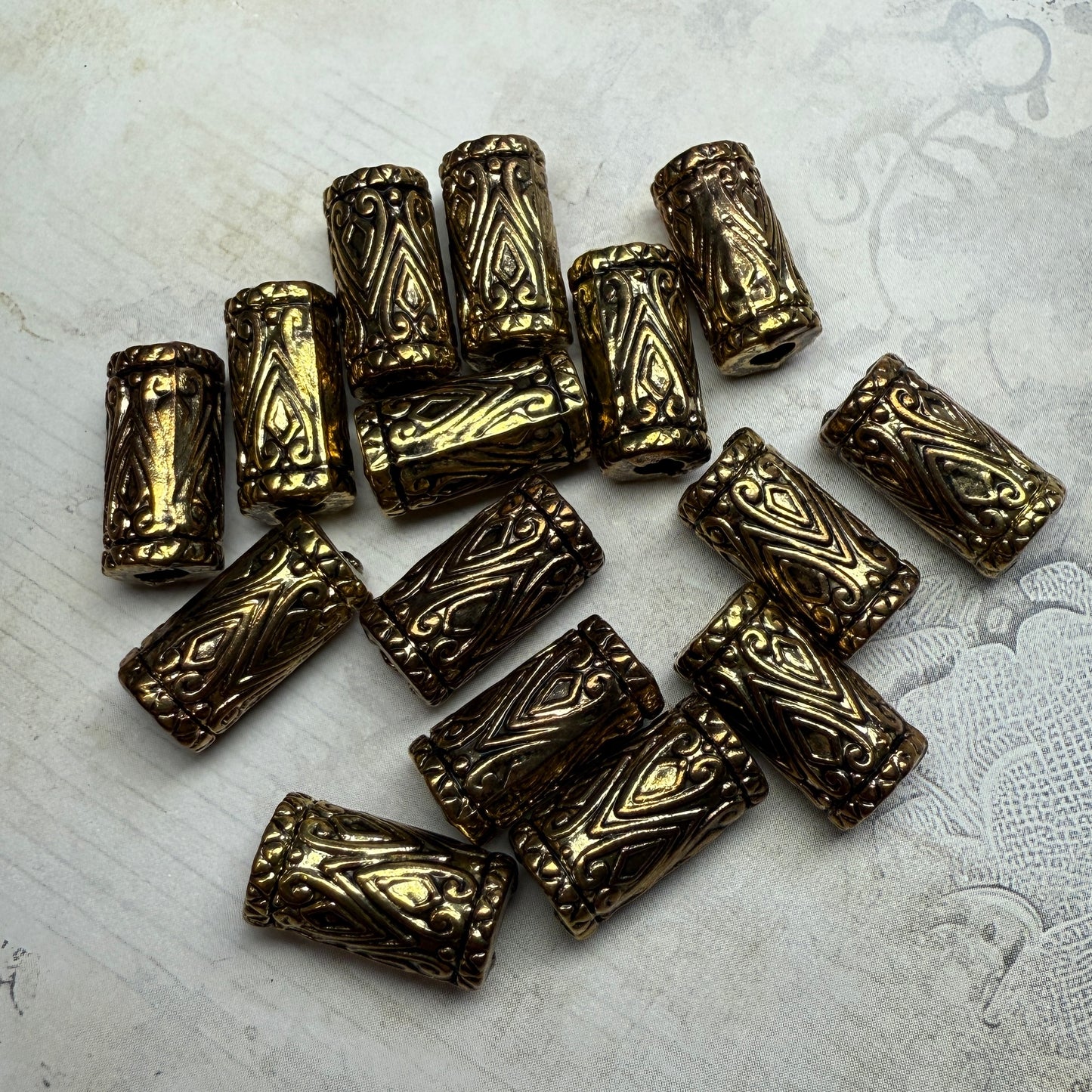 Vintage Metallic Gold Tube Beads