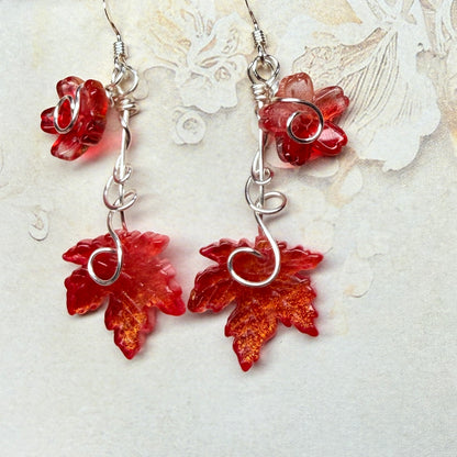 on autumn winds: red and gold earrings