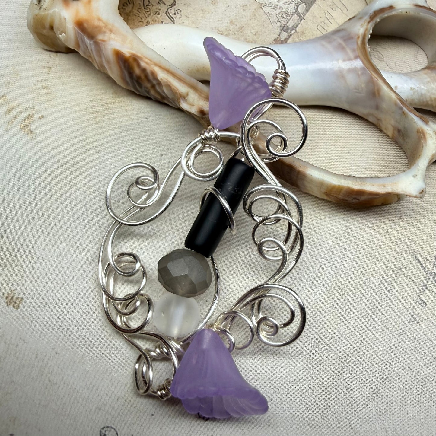 Mermaid Summer - purple/grey/black/white pendant