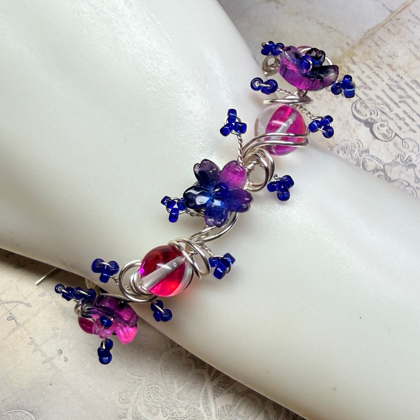 under summer skies: pink and blue floral bracelet