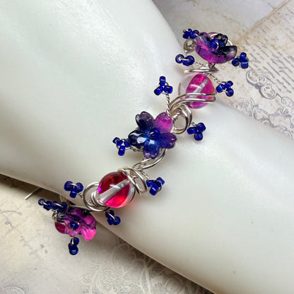 under summer skies: pink and blue floral bracelet