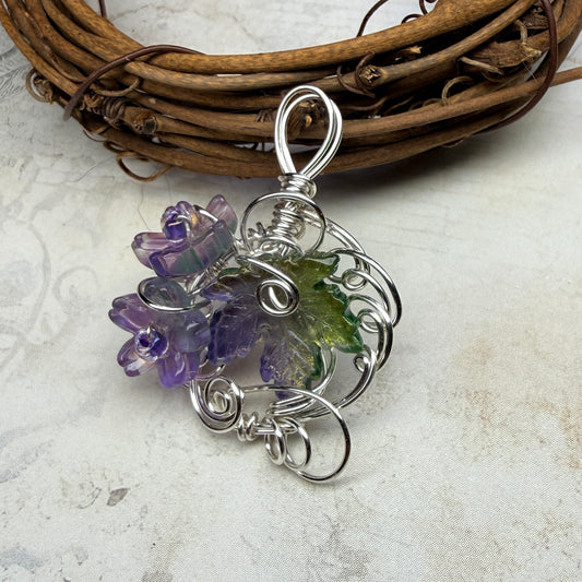 on autumn winds: purple and green pendant