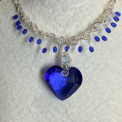 Custom blue heart necklace